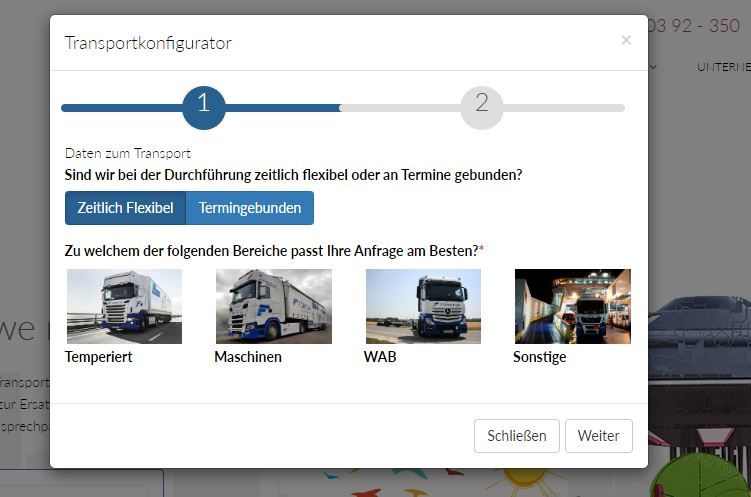 Förster Transporte Website - Transportkonfigurator Transportdaten