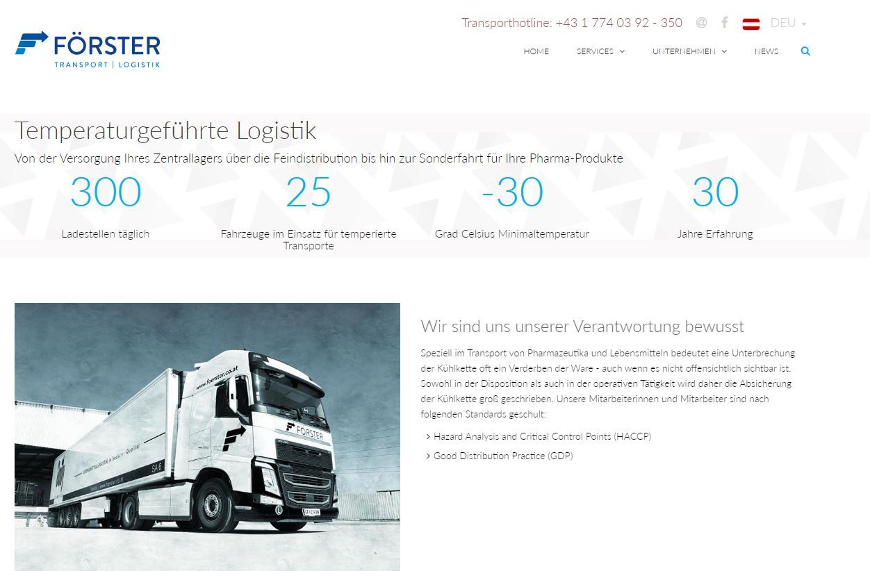 Förster Transporte Website - Temperaturlogistik