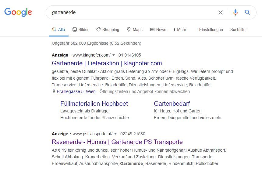PS Transporte Website - Google Adwords