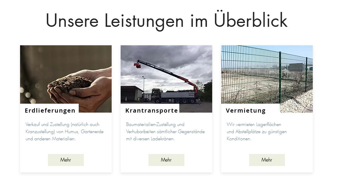 PS Transporte Website - Übersicht Leistungen